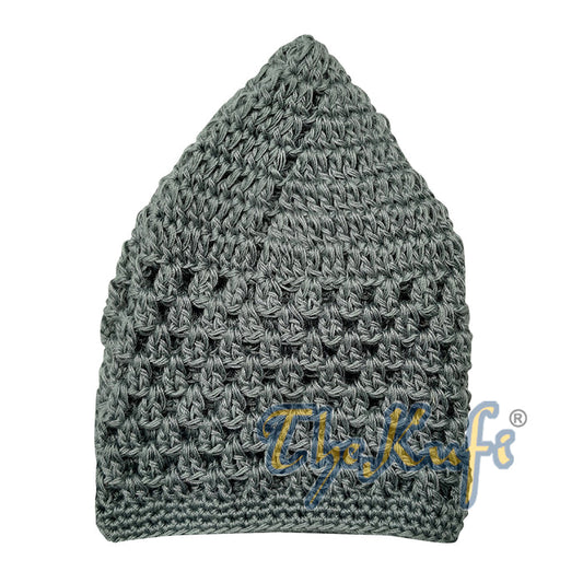 Khaki Green Crocheted Cotton Open-Weave Infant Skull kufi Cap Hats Topi