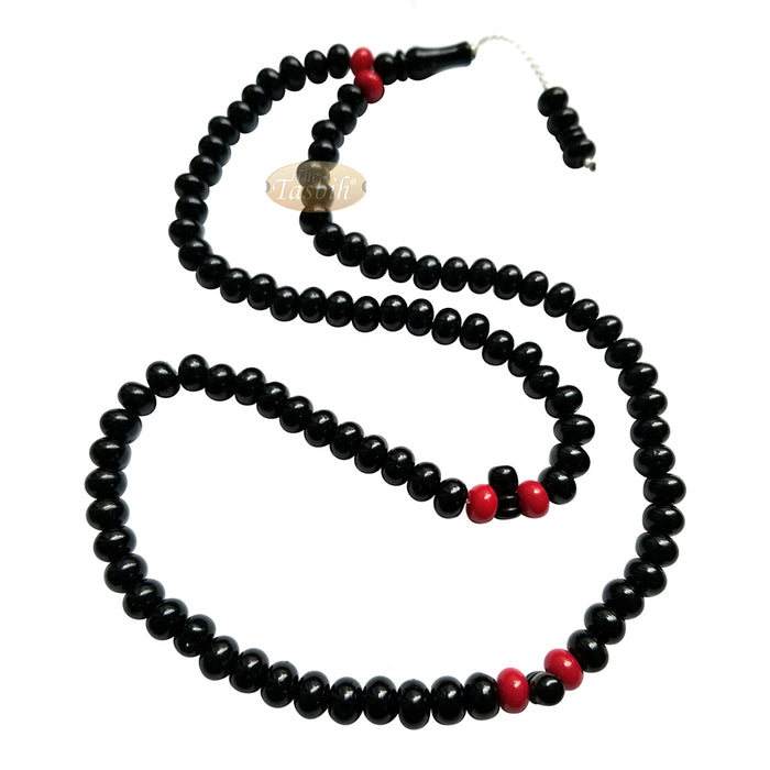 Large Durable Black Plastic Tasbih with Oval 9 mm Beads - Sturdy Rosary - 6 Red Accent Beads