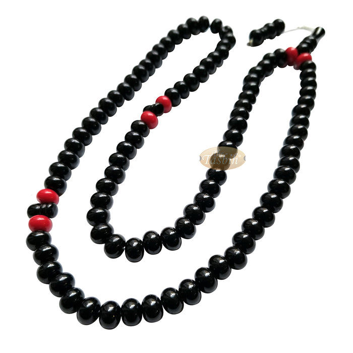 Large Durable Black Plastic Tasbih with Oval 9 mm Beads - Sturdy Rosary - 6 Red Accent Beads
