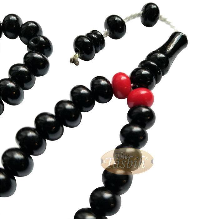 Large Durable Black Plastic Tasbih with Oval 9 mm Beads - Sturdy Rosary - 6 Red Accent Beads