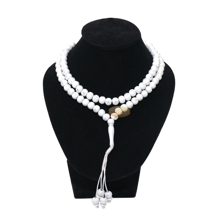Large White Tasbih 10-mm Plastic Islamic Tasbih with Silver Allah Muhammad Beads