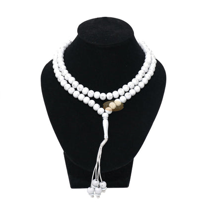 Large White Tasbih 10-mm Plastic Islamic Tasbih with Silver Allah Muhammad Beads