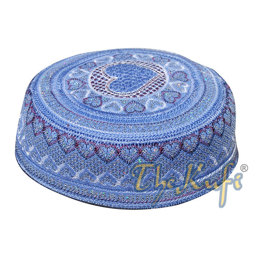 Light Blue Pakistani Style Rigid Embroidered Sequin Kufis