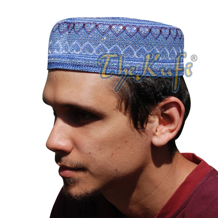 Light Blue Pakistani Style Rigid Embroidered Sequin Kufis