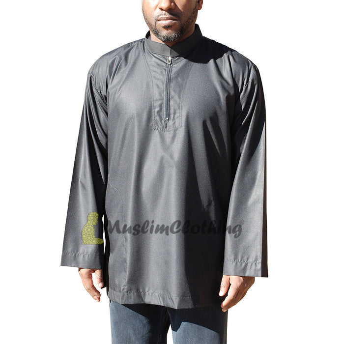 Long Sleeved Black Men's Shirt with Zipper Clothing Islamic