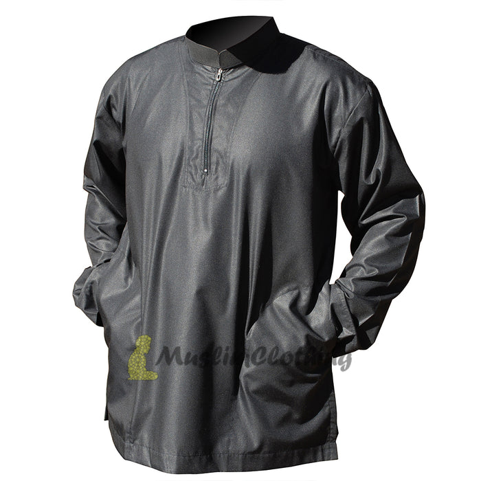 Long Sleeved Black Men's Shirt with Zipper Clothing Islamic