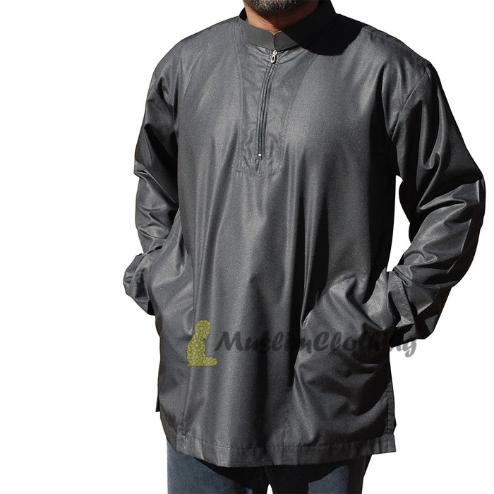 Long Sleeved Black Men's Shirt with Zipper Clothing Islamic