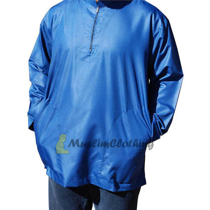 Long Sleeved Dark Blue Men's Shirt with Zipper Clothing Islamic
