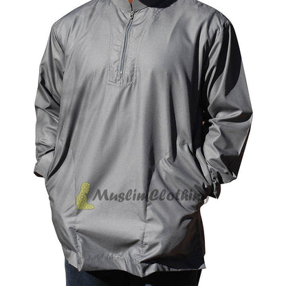Long Sleeved Dark Gray Men's Shirt with Zipper Clothing Islamic