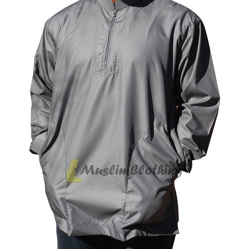 Long Sleeved Dark Gray Men's Shirt with Zipper Clothing Islamic
