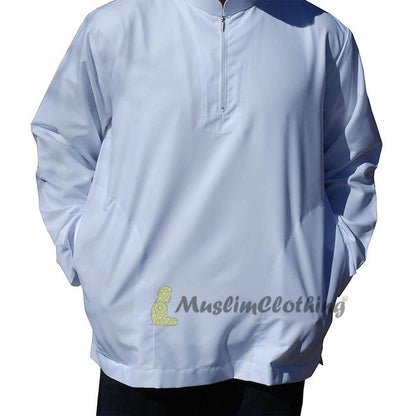 Long Sleeved White Men's Shirt with Zipper Clothing Islamic