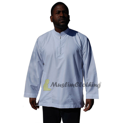 Long Sleeved White Men's Shirt with Zipper Clothing Islamic