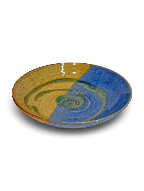 Low Bowl, swirl - blue eggshell & weathered bronze 1