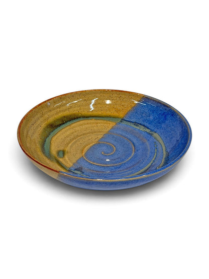 Low Bowl, swirl - blue eggshell & weathered bronze 2