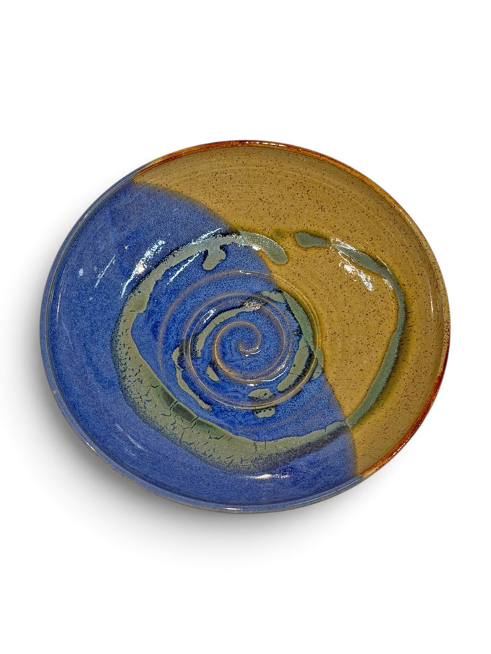 Low Bowl, swirl - blue eggshell & weathered bronze 3