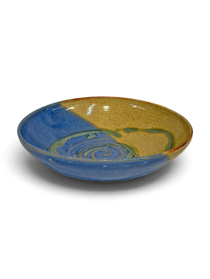Low Bowl, swirl - blue eggshell & weathered bronze 3