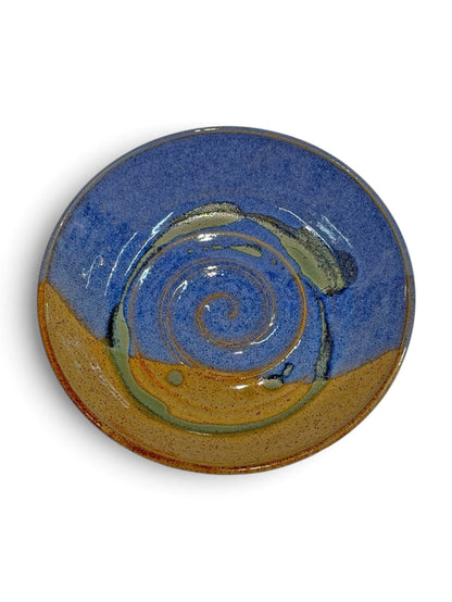 Low Bowl, swirl - blue eggshell & weathered bronze sm
