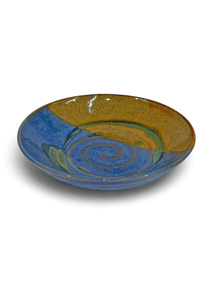 Low Bowl, swirl - blue eggshell & weathered bronze sm