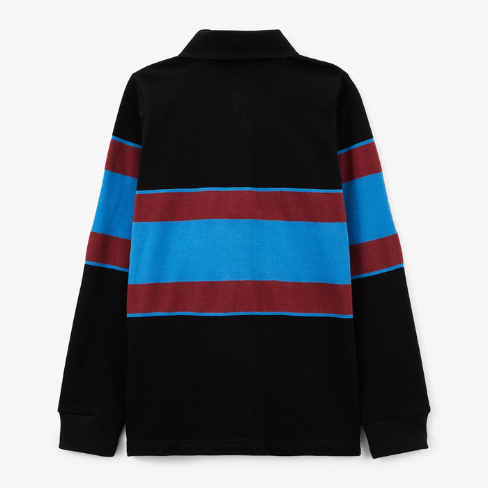 Maillot de rugby garçon en coton brodé rayé noir Lucky SERGE BLANCO