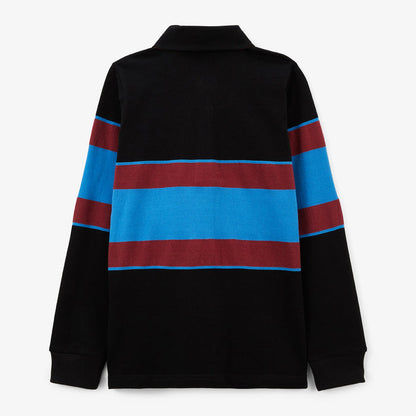 Maillot de rugby garçon en coton brodé rayé noir Lucky SERGE BLANCO