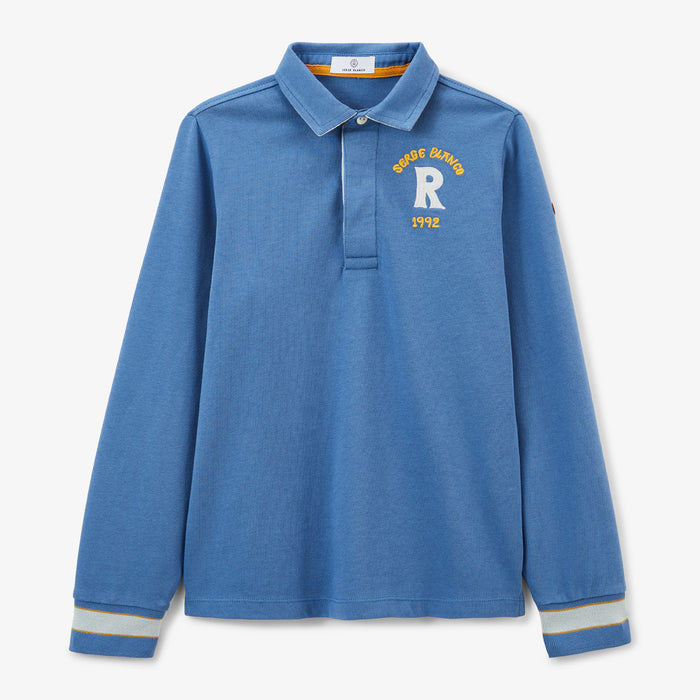 Maillot de rugby garçon manches longues en coton bleu Lior Homme SERGE BLANCO