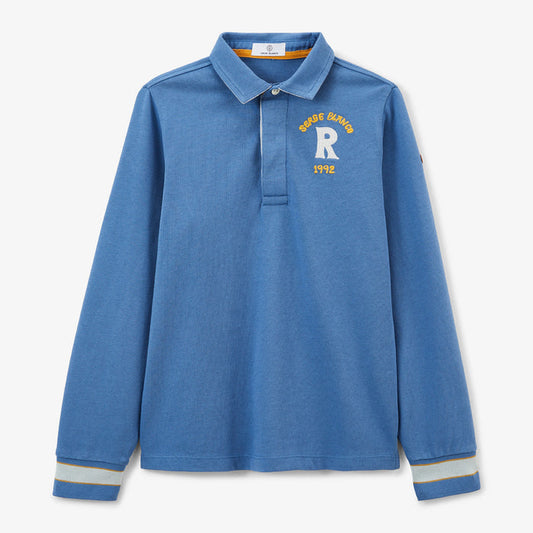 Maillot de rugby garçon manches longues en coton bleu Lior Homme SERGE BLANCO