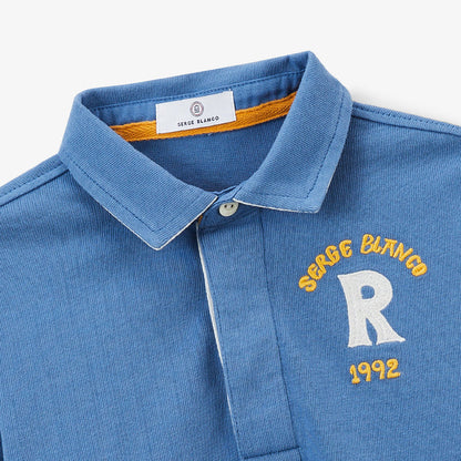 Maillot de rugby garçon manches longues en coton bleu Lior Homme SERGE BLANCO