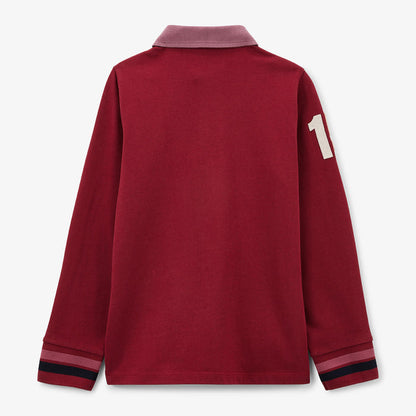 Maillot de rugby garçon manches longues rouge merlot brodé 15 SERGE BLANCO