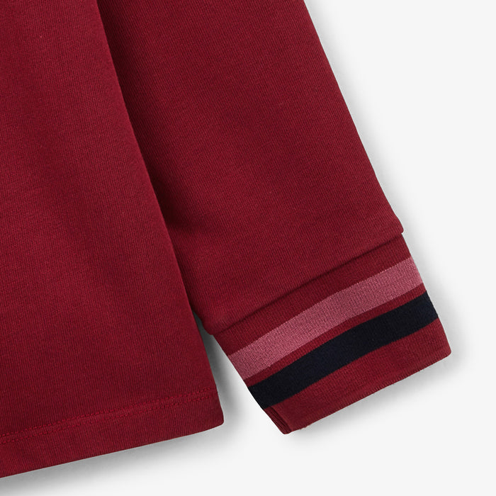 Maillot de rugby garçon manches longues rouge merlot brodé 15 SERGE BLANCO