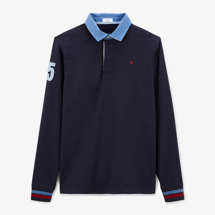 Maillot de rugby manches longues bleu dark navy brodé 15 Homme SERGE BLANCO
