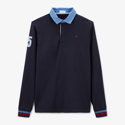 Maillot de rugby manches longues bleu dark navy brodé 15 Homme SERGE BLANCO