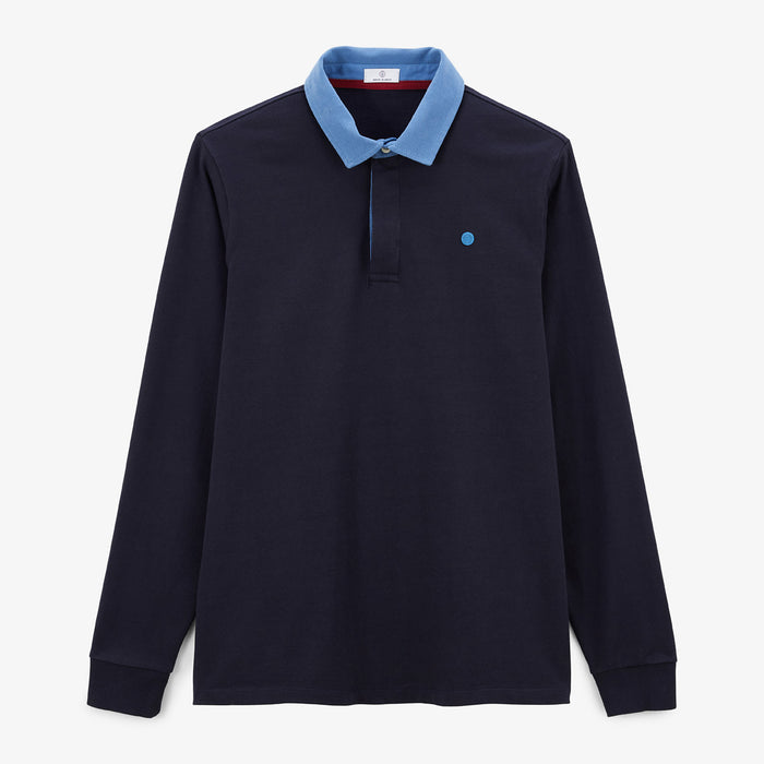 Maillot De Rugby Manches Longues En Coton Bleu Dark Navy Lupin Homme SERGE BLANCO