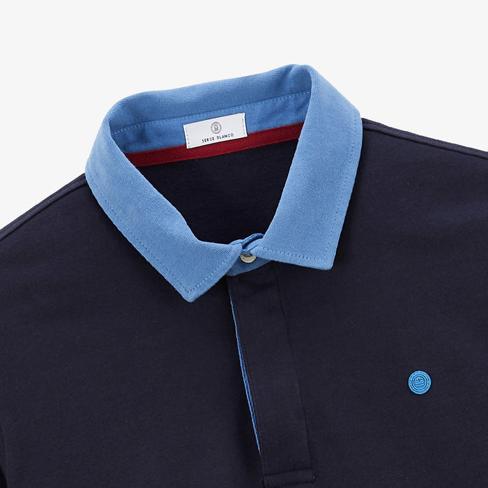 Maillot De Rugby Manches Longues En Coton Bleu Dark Navy Lupin Homme SERGE BLANCO