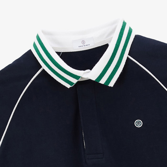 Maillot De Rugby Manches Longues Col Liseré Bleu Dark Navy Homme SERGE BLANCO