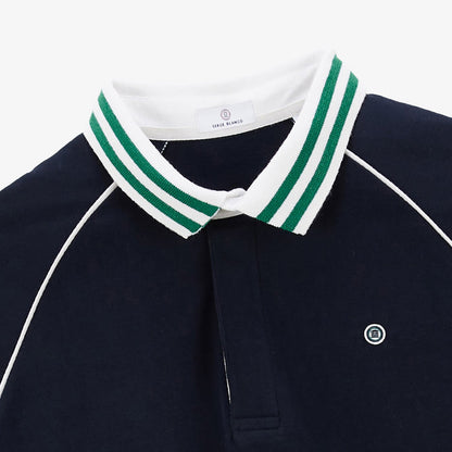 Maillot De Rugby Manches Longues Col Liseré Bleu Dark Navy Homme SERGE BLANCO