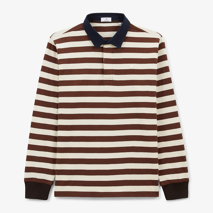 Maillot De Rugby Manches Longues En Coton Rayé Marron Shitake Lens Homme SERGE BLANCO