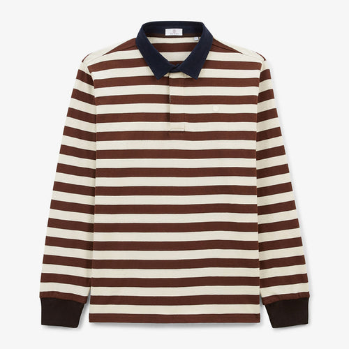 Maillot De Rugby Manches Longues En Coton Rayé Marron Shitake Lens Homme SERGE BLANCO
