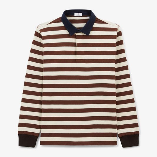 Maillot De Rugby Manches Longues En Coton Rayé Marron Shitake Lens Homme SERGE BLANCO