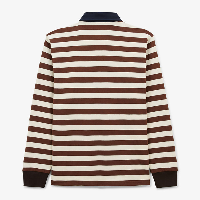 Maillot De Rugby Manches Longues En Coton Rayé Marron Shitake Lens Homme SERGE BLANCO