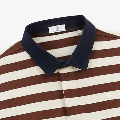 Maillot De Rugby Manches Longues En Coton Rayé Marron Shitake Lens Homme SERGE BLANCO