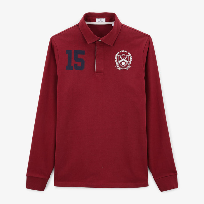 Maillot de rugby manches longues en coton rouge merlot Lio Homme SERGE BLANCO