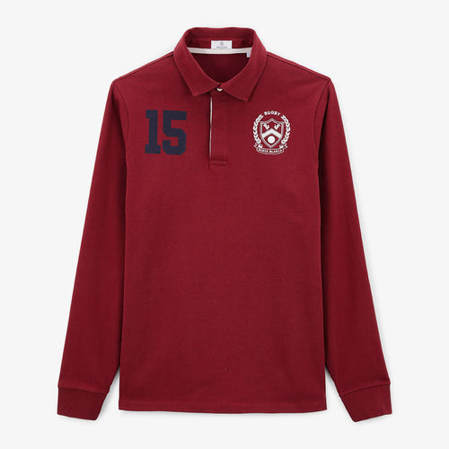 Maillot de rugby manches longues en coton rouge merlot Lio Homme SERGE BLANCO