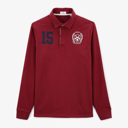 Maillot de rugby manches longues en coton rouge merlot Lio Homme SERGE BLANCO