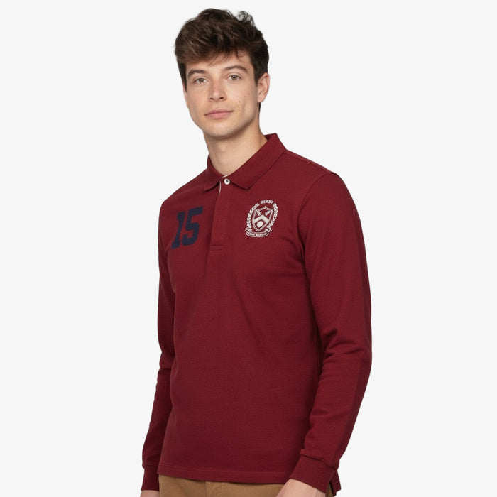 Maillot de rugby manches longues en coton rouge merlot Lio Homme SERGE BLANCO
