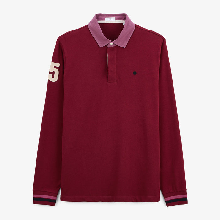 Maillot de rugby manches longues rouge merlot brodé 15 homme SERGE BLANCO
