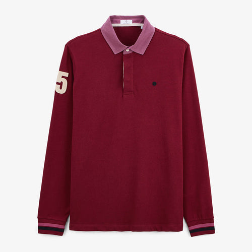Maillot de rugby manches longues rouge merlot brodé 15 homme SERGE BLANCO