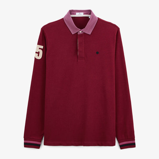 Maillot de rugby manches longues rouge merlot brodé 15 homme SERGE BLANCO