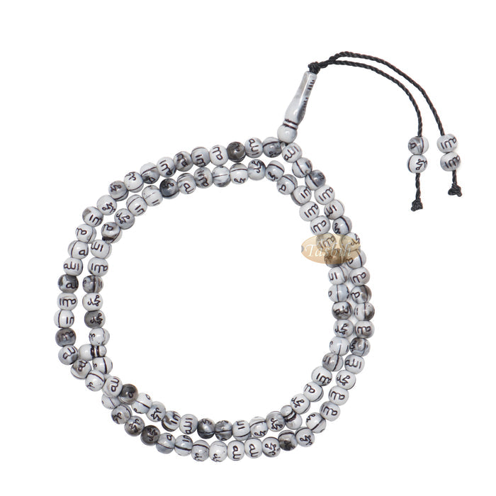 Marble Gray Plastic Tasbih with Silver Allah Muhammad 7 mm Beads