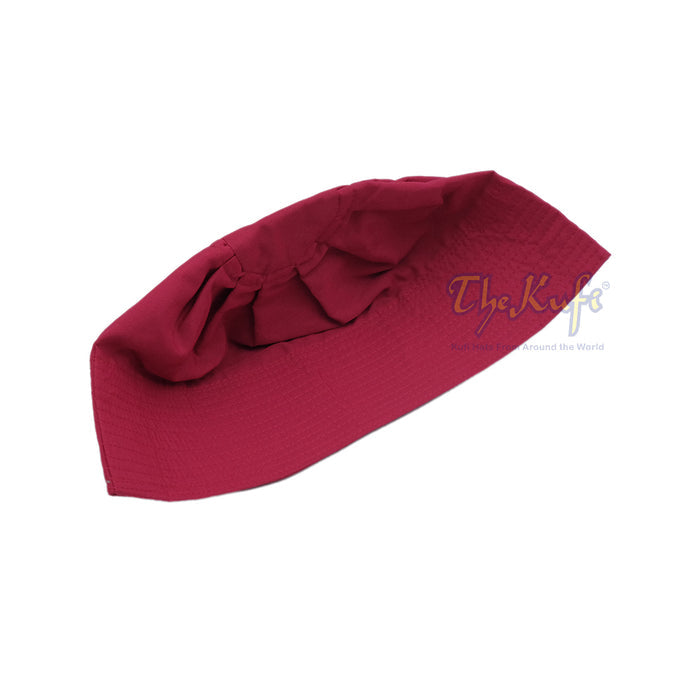 Maroon Fabric Ijazi Pleated-Top Cotton Blend Kufi Prayer Cap