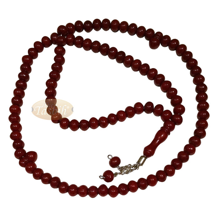 Maroon Med-Size 7x8 mm-Bead Monomer Islamic Prayer Bead Tasbih 2-Chain